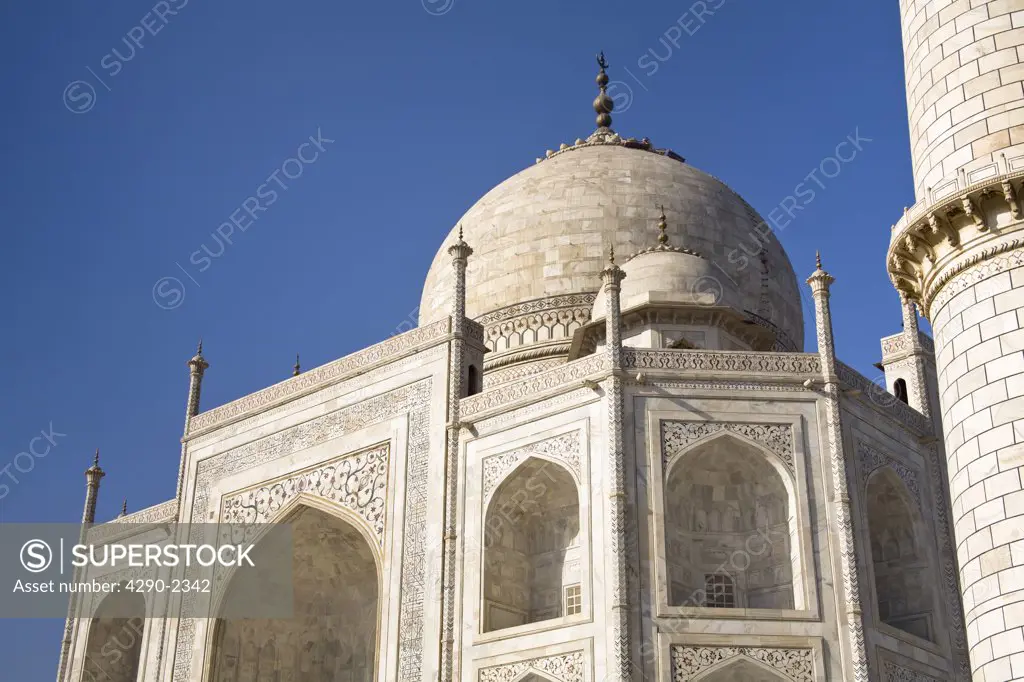 Close up view of the Taj Mahal, Agra, Uttar Pradesh, India