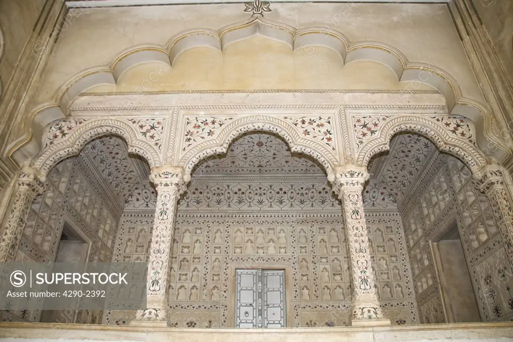 Arches inside Diwan-i-Am, Hall of Public Audience, Agra Fort, also known as Red Fort, Agra, Uttar Pradesh, India