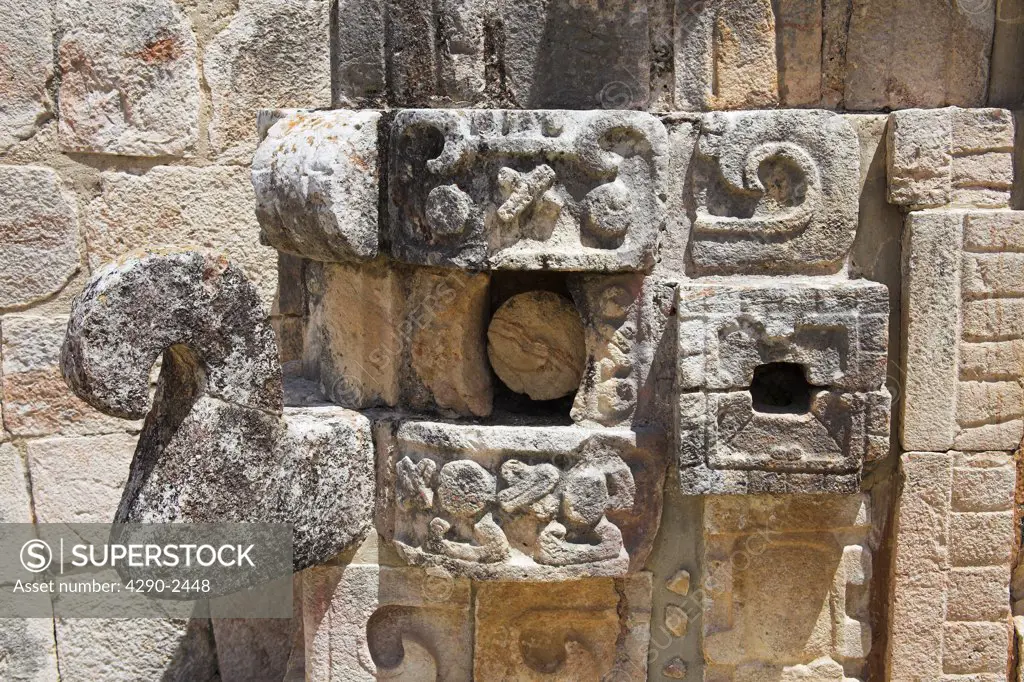 Decorative wall stonemasonry, Uxmal Archaeological Site, Uxmal, Yucatan State, Mexico