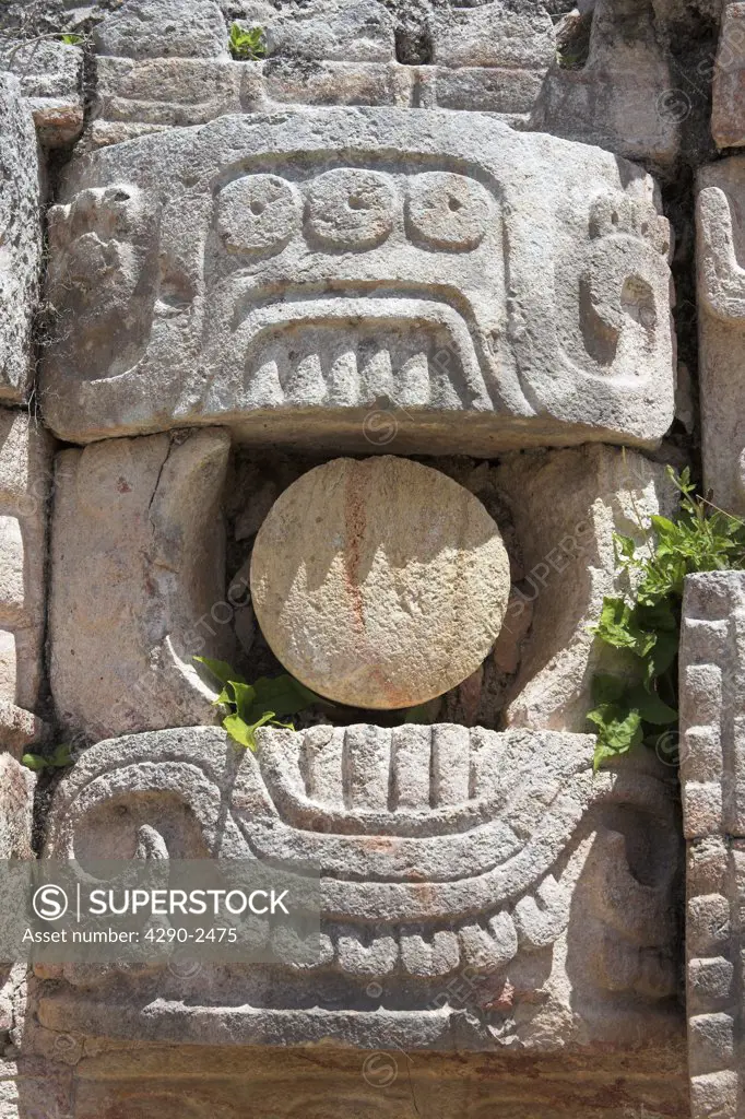 Stone carving, Palace of the Masks, Codz Poop, Kabah Archaeological Site, Kabah, near Uxmal, Yucatan State, Mexico