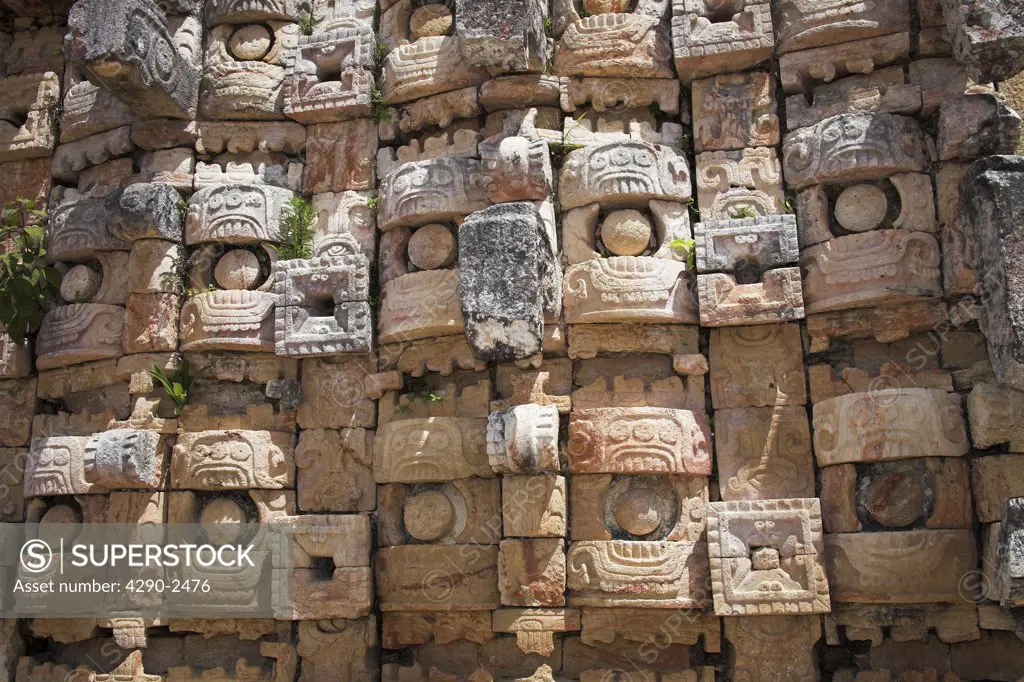 Wall detail, Palace of the Masks, Codz Poop, Kabah Archaeological Site, Kabah, near Uxmal, Yucatan State, Mexico