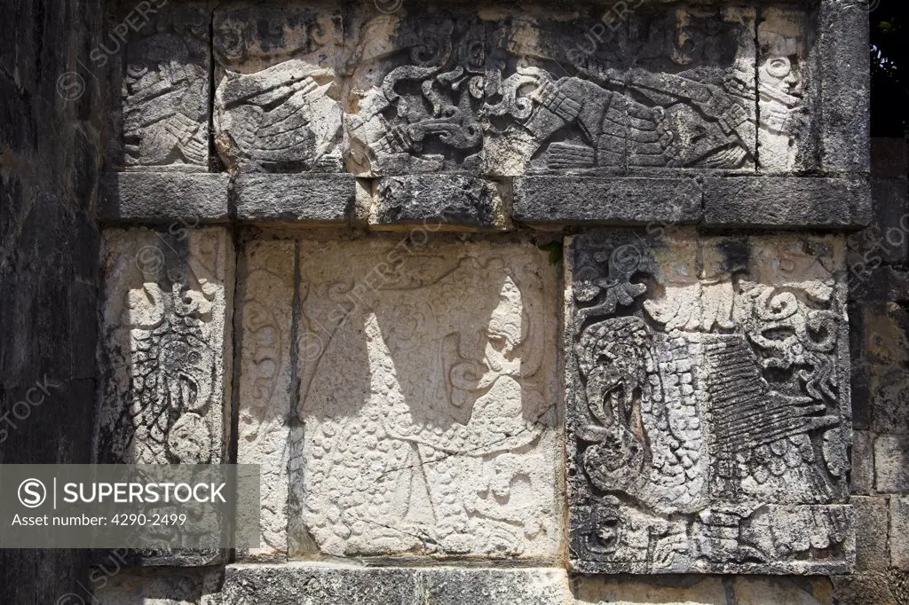 Wall of Platform of Eagles and Jaguars, Chichen Itza Archaeological Site, Chichen Itza, Yucatan State, Mexico