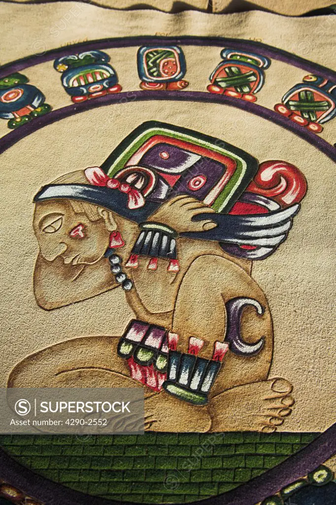 Maya painting on leather, Chichen Itza Archaeological Site, Chichen Itza, Yucatan State, Mexico