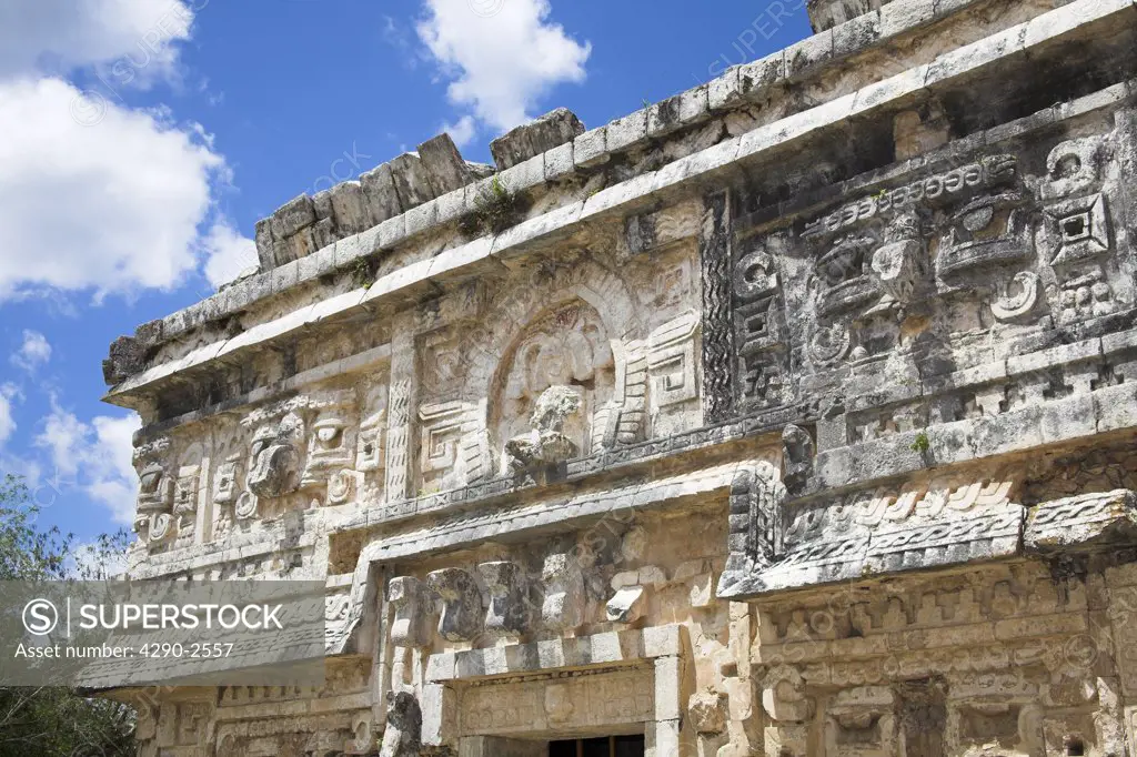 Wall detail, Edificio de las Monjas, The Nunnery, Chichen Itza Archaeological Site, Chichen Itza, Yucatan State, Mexico
