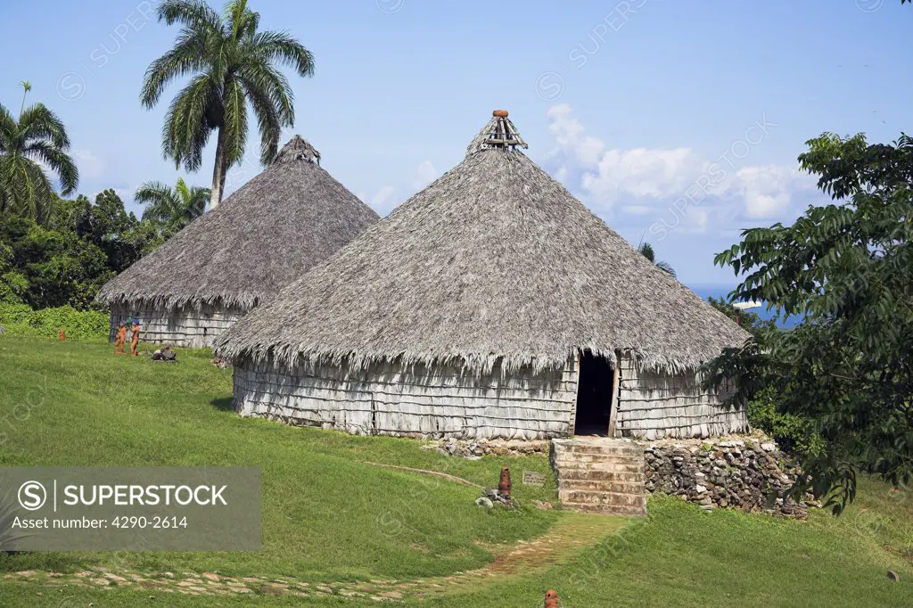 Houses in reproduction Taino Indian village, Chorro de Maita, Banes, near Guardalavaca, Holguin Province, Cuba