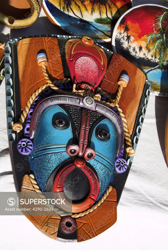 Colourful ceramic pottery mask for sale in the Craft Market, Guardalavaca, Holguin Province, Cuba