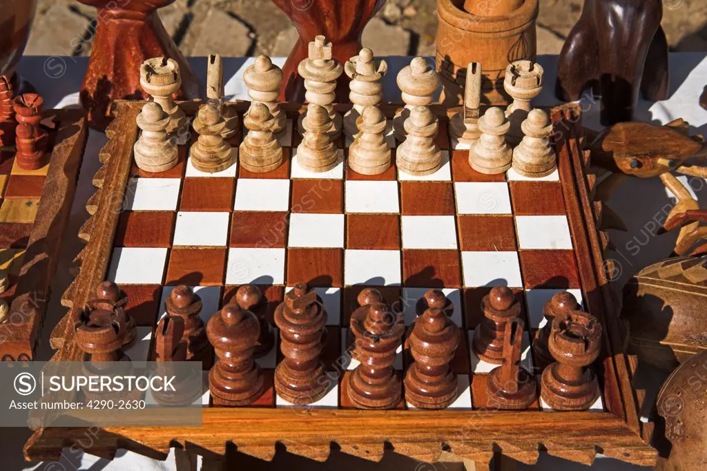 Chessboard and chess set for sale in the Craft Market, Guardalavaca, Holguin Province, Cuba