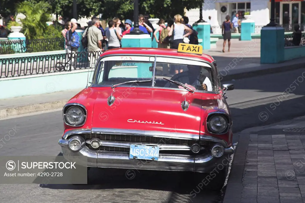 Classic red Chevrolet taxi, Santiago de Cuba, Cuba