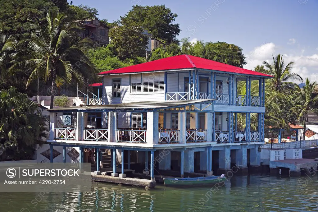 Restaurant on Quay Granma Island, Cayo Granma, Santiago Bay, Santiago de Cuba, Cuba