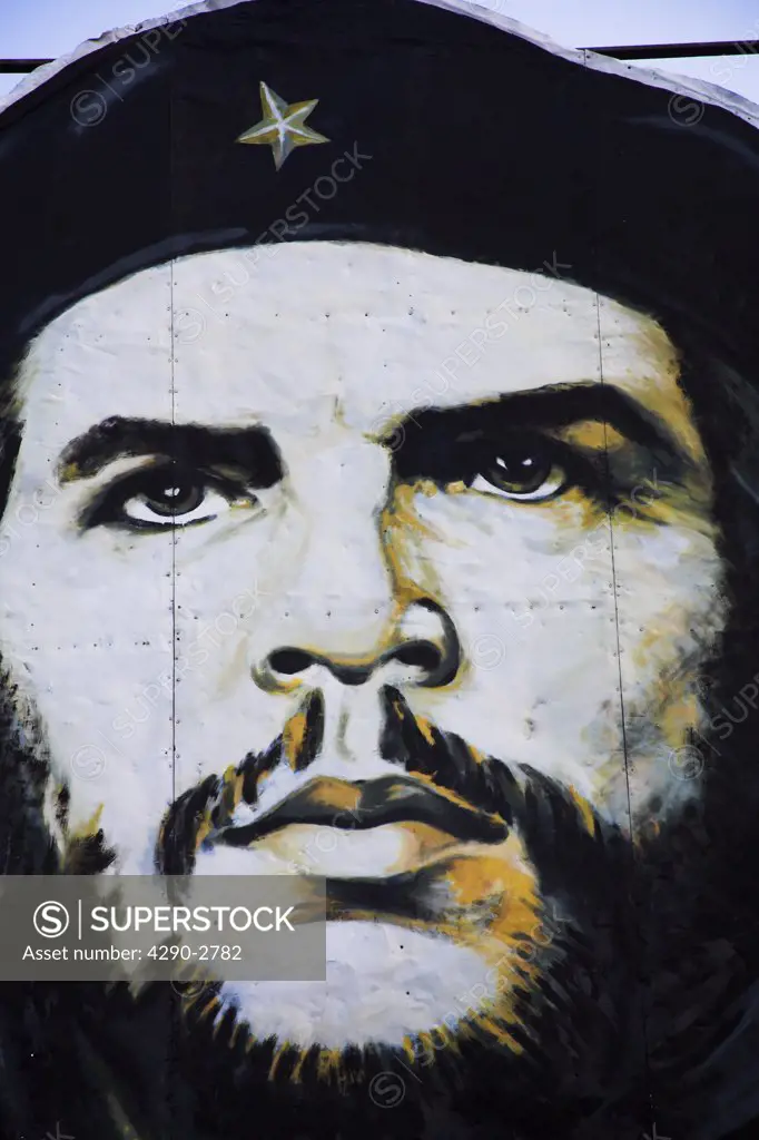 Che Guevara painting on a roadside metal hoarding, between Holguin and Camaguey, Cuba