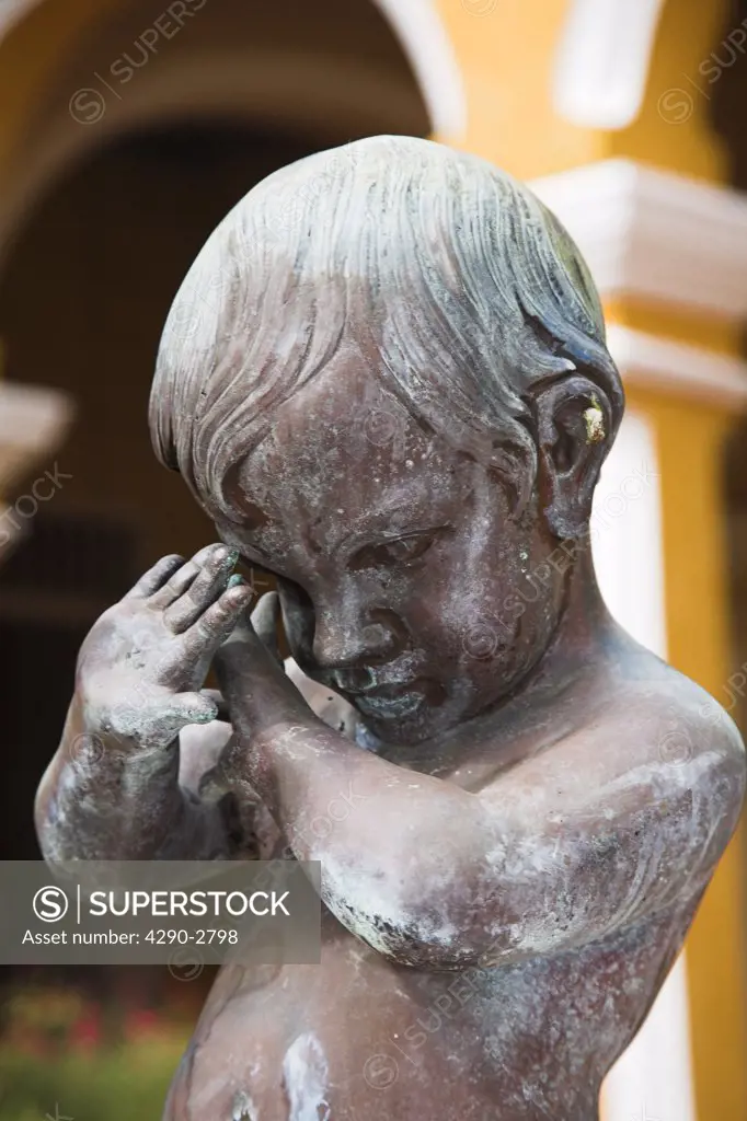 Shy boy statue in courtyard, Palacio Cantero, Museo Historico Municipal, Trinidad, Sancti Spiritus Province, Cuba