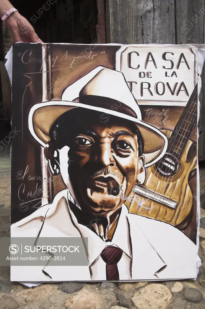 Painting of Compay Segundo at the Casa de la Trova, Trinidad, Sancti Spiritus Province, Cuba