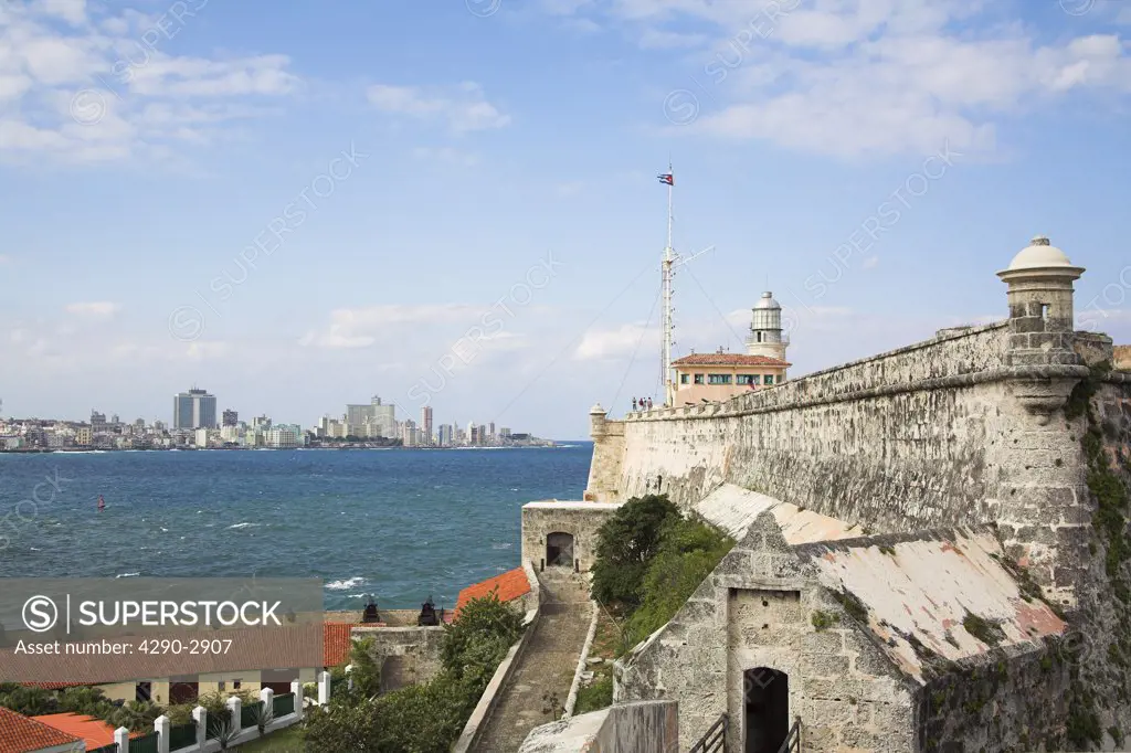 El Morro Fortress, Morro Castle, and buildings on city skyline, Havana, La Habana Vieja, Cuba