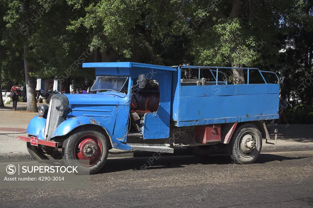 Old blue classic lorry parked by the roadside, Havana, La Habana Vieja, Cuba