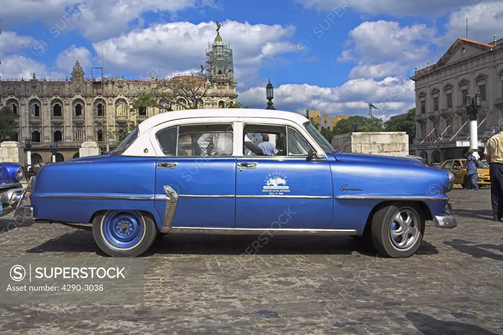 Classic American blue Plymouth Belvedere taxi, Havana, La Habana Vieja, Cuba