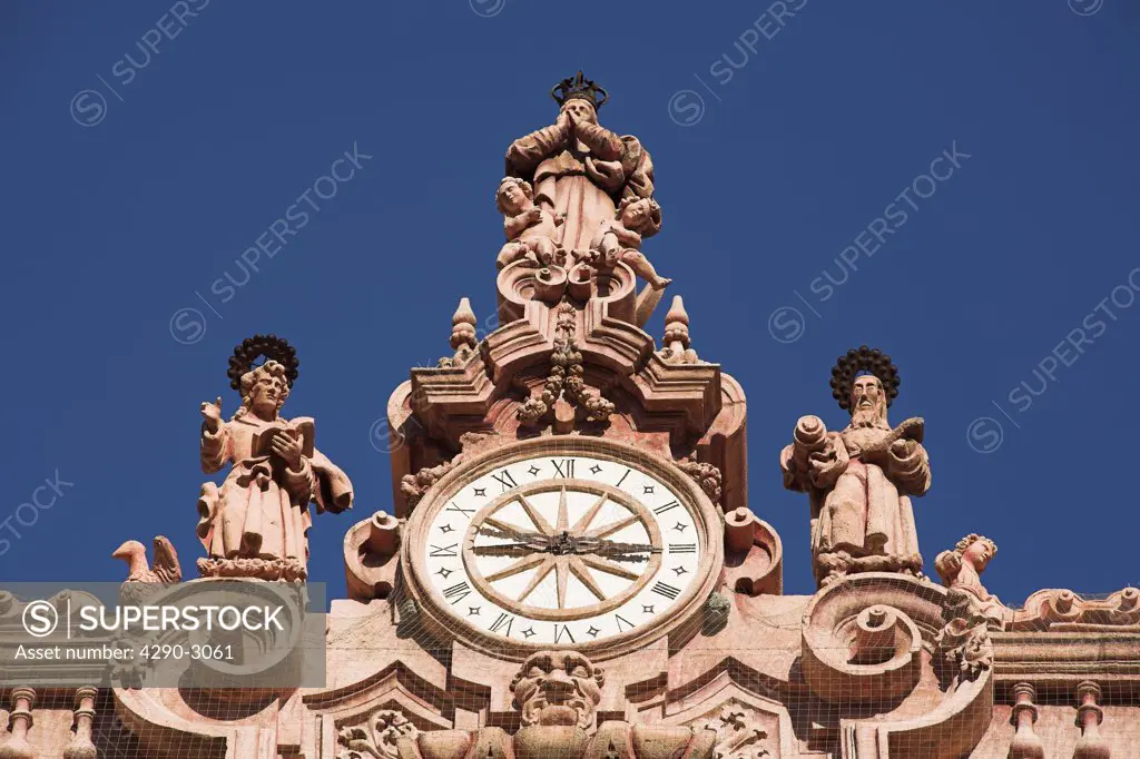 Clock, Iglesia de Santa Prisca, Santa Prisca Church, Plaza Borda, Zocalo, Taxco, Guerrero State, Mexico