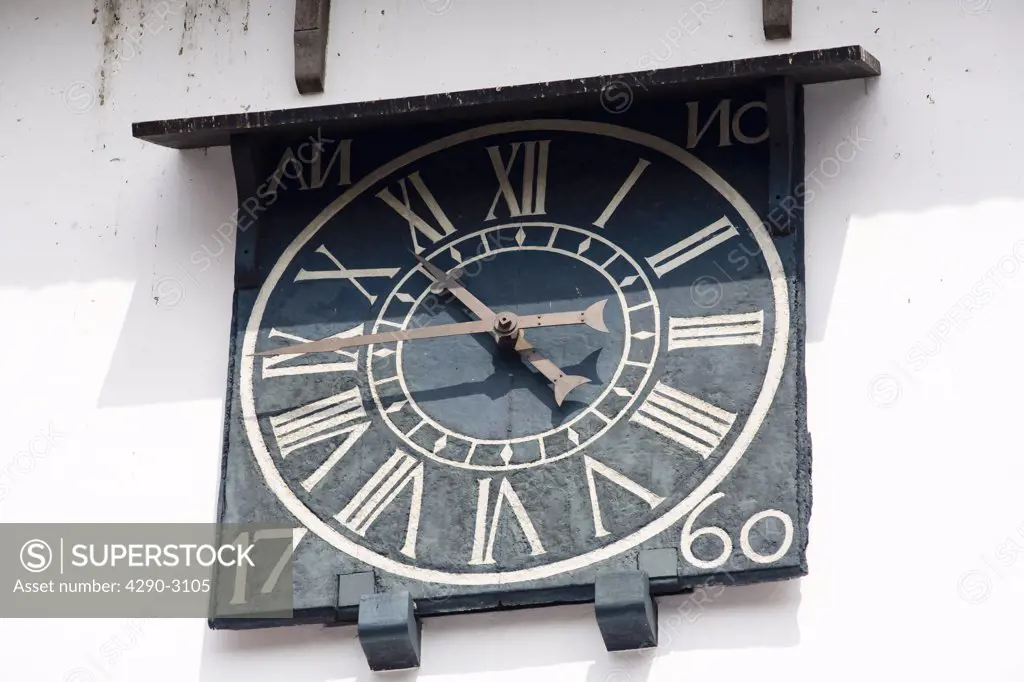 Clock on the wall of the Pardesi Synagogue, Synagogue Lane, Jew Town, Cochin, Kerala, India