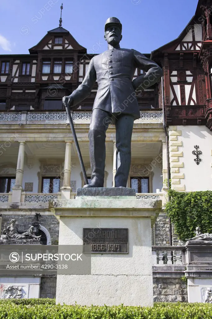 King Carol the First statue, Peles Castle, Sinaia, Prahova Valley, Transylvania, Romania