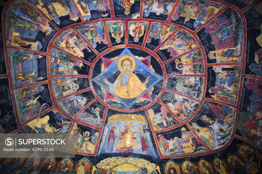 Paintings on ceiling of Old Church, Sinaia Orthodox Holy Monastery, Sinaia, Prahova Valley, Transylvania, Romania