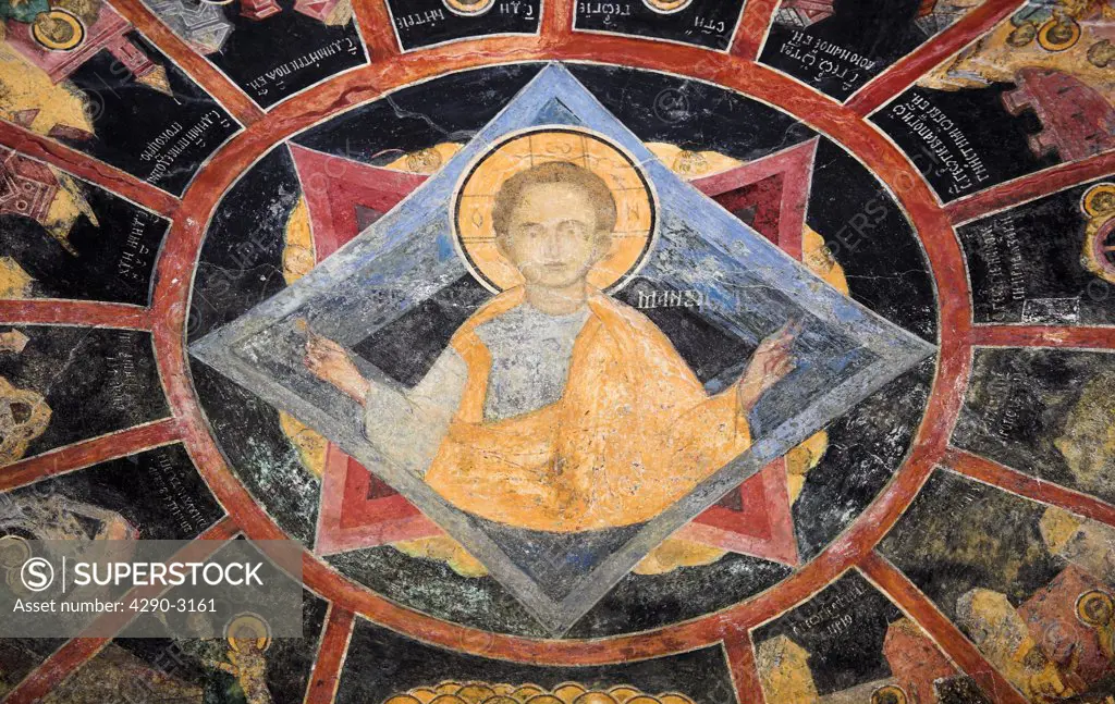 Paintings on ceiling of Old Church, Sinaia Orthodox Holy Monastery, Sinaia, Prahova Valley, Transylvania, Romania