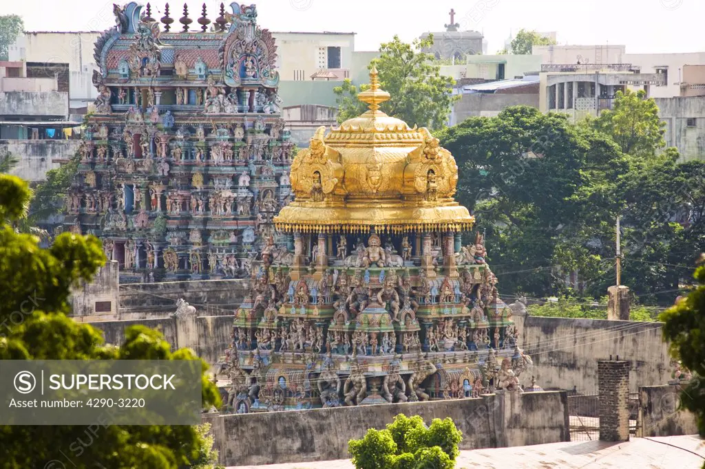Golden tower of Meenakshi Temple, Madurai, Tamil Nadu, India