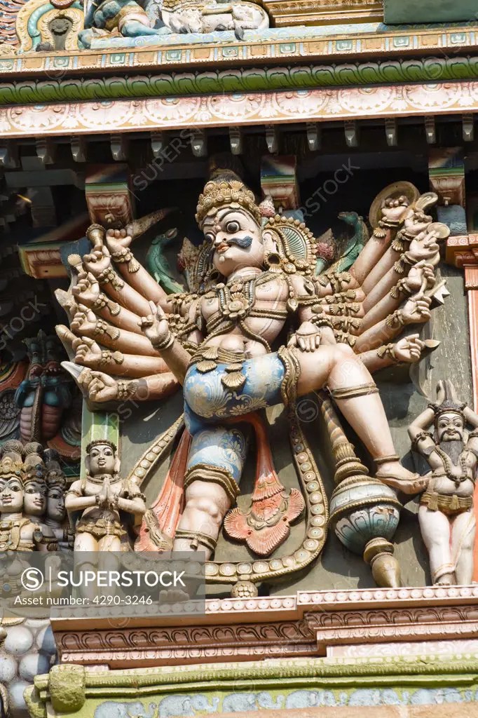 Carved Hindu twelve armed deity, Meenakshi Temple, Madurai, Tamil Nadu, India