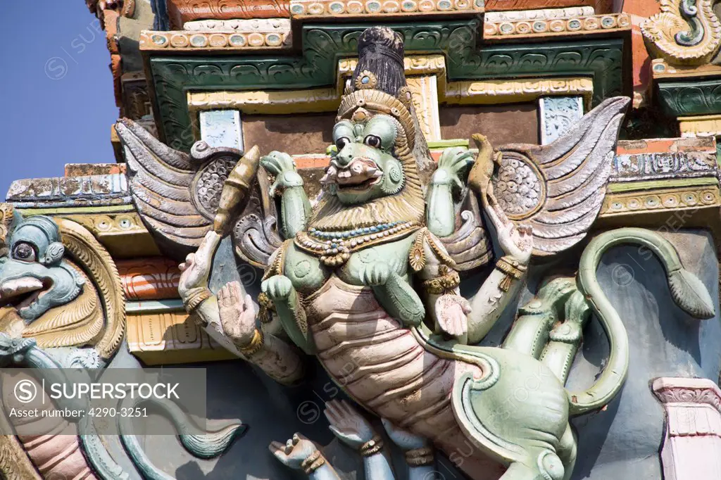 Carved Hindu winged animal figure, Meenakshi Temple, Madurai, Tamil Nadu, India