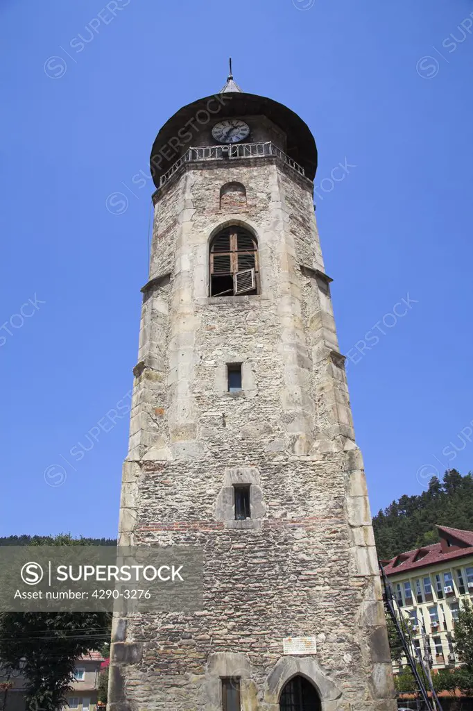 Clock tower of Saint John the Baptist Church, Biserica Sfantu Ioan, Piata Libertatii, Piatra Neamt, Moldavia, Romania