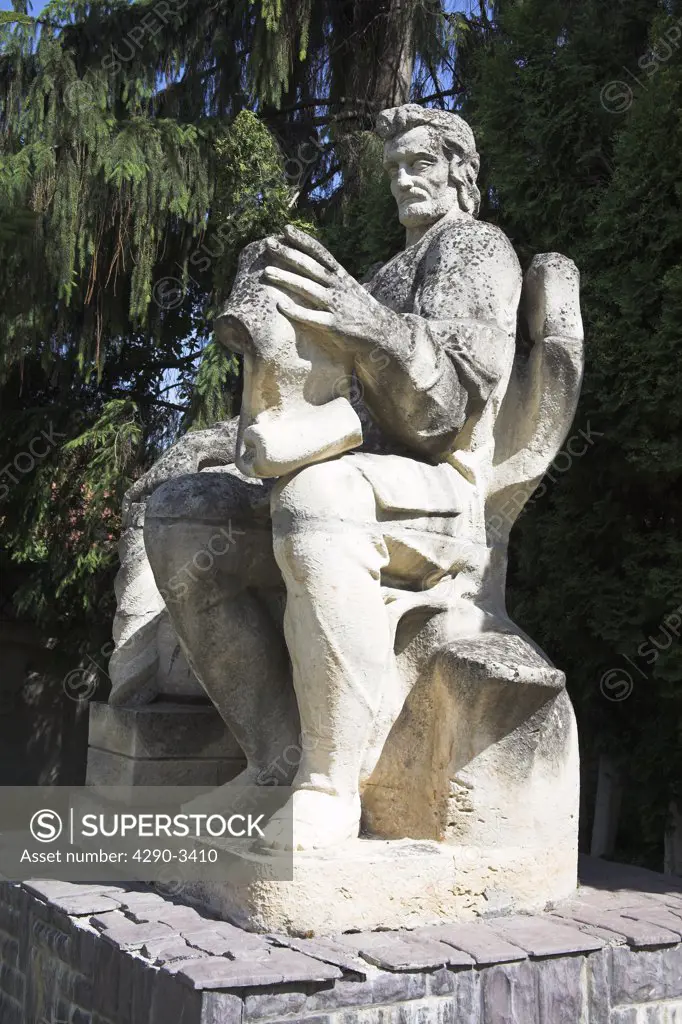 Statue of Deacon Coresi in grounds of Saint Nicholas Orthodox Cathedral, Brasov, Transylvania, Romania