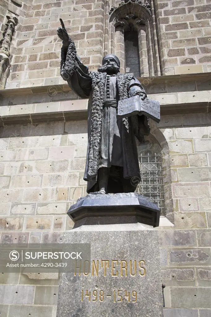 Johannes Honterus statue, outside The Black Church, Biserica Neagra, Brasov, Transylvania, Romania