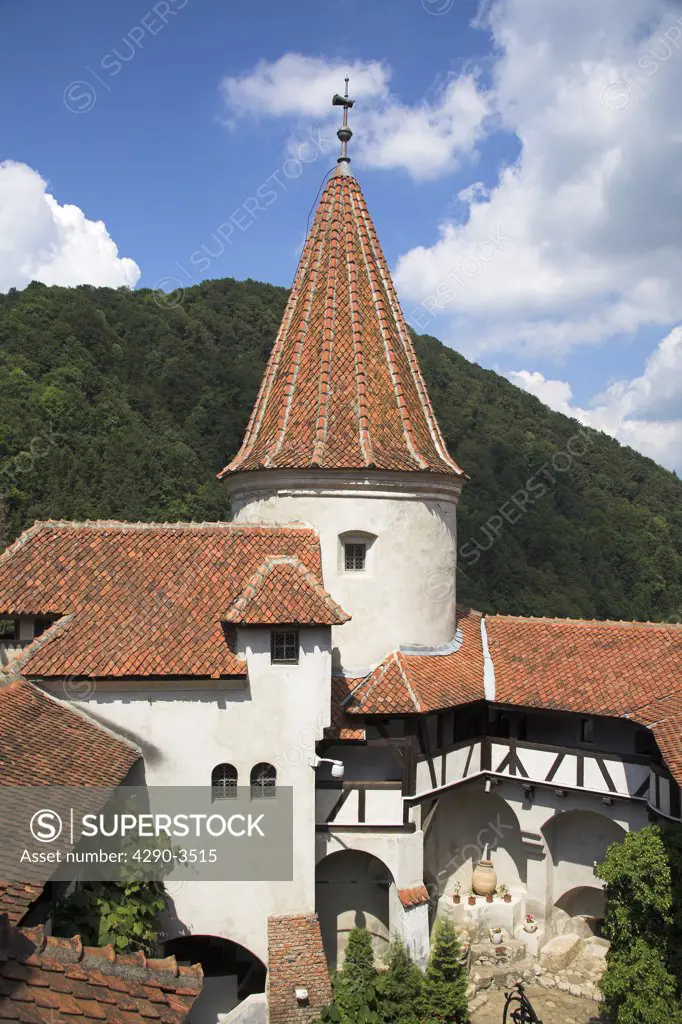 Turret above courtyard, Bran Castle, Bran, near Brasov, Transylvania, Romania