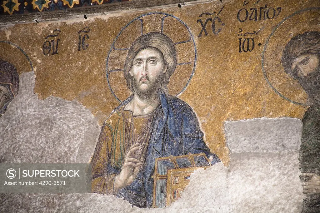 Deesis mosaic of Jesus Christ inside Haghia Sophia Mosque, Istanbul, Turkey