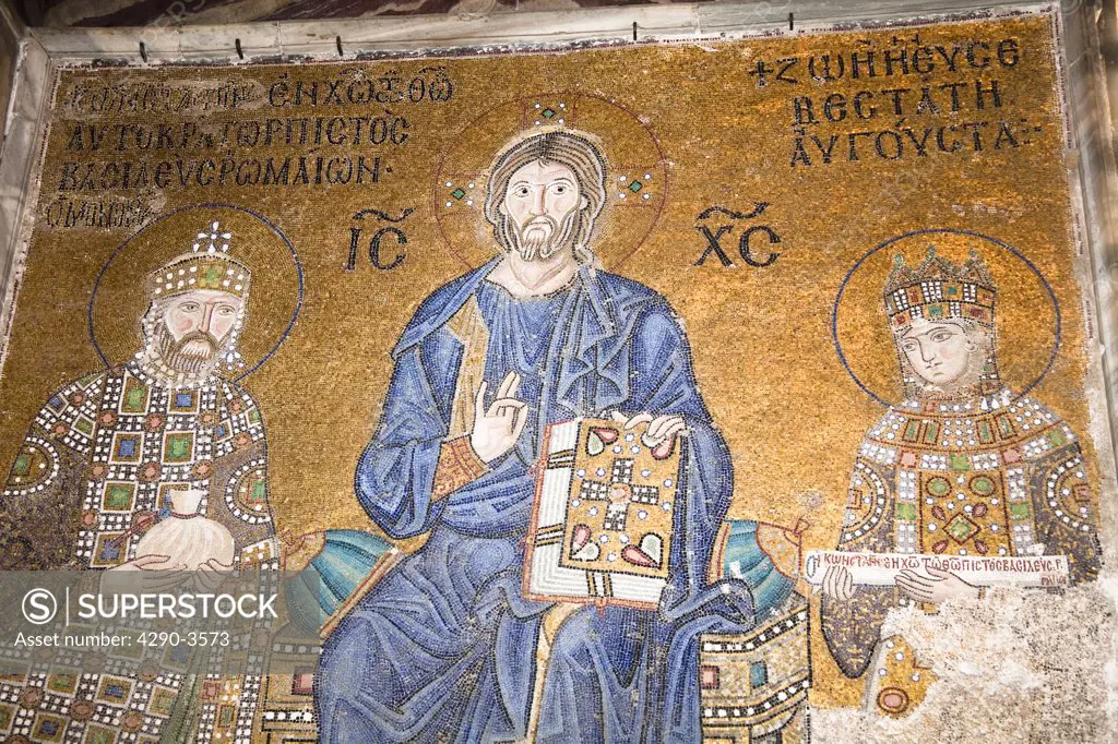 Mosaic of Jesus Christ, Empress Zoe, and Constantine IX monomakhos, Haghia Sophia Mosque, Istanbul, Turkey