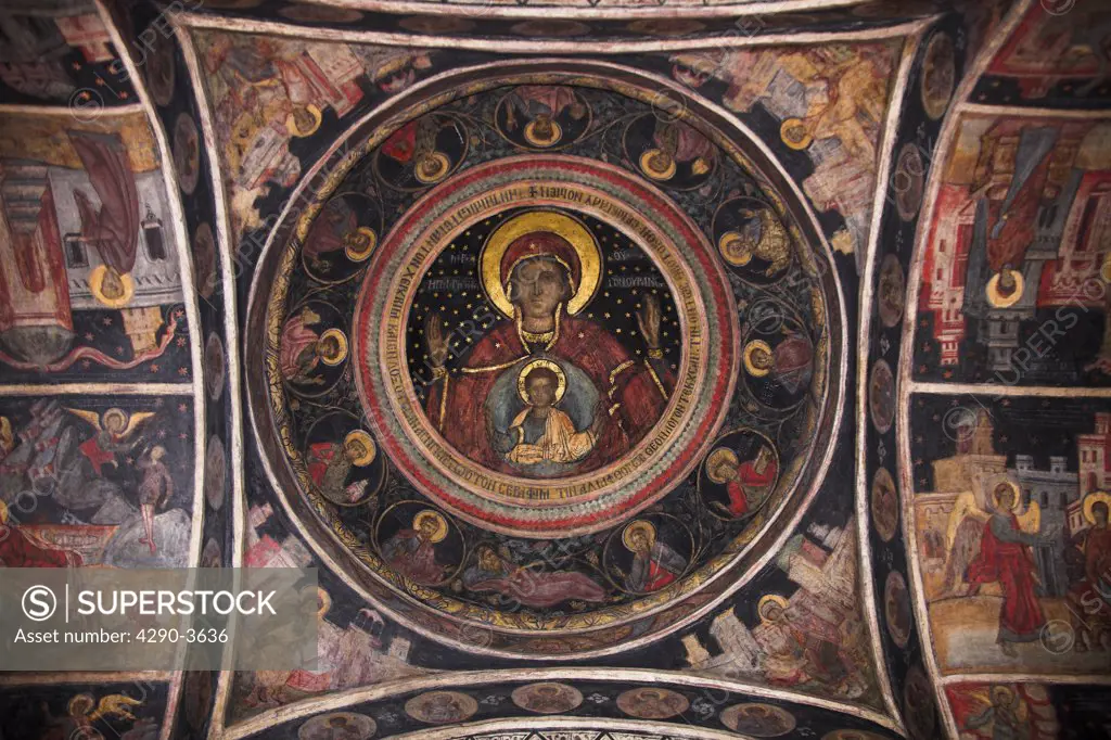 Painting on ceiling, Stavropoleos Orthodox Church, Str Stavropoleos, Bucharest, Romania
