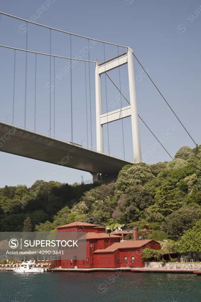 Fatih Sultan Mehmet Bridge, and Hekimbasi Salih Efendi Yali, beside the Bosphorus, Istanbul, Turkey