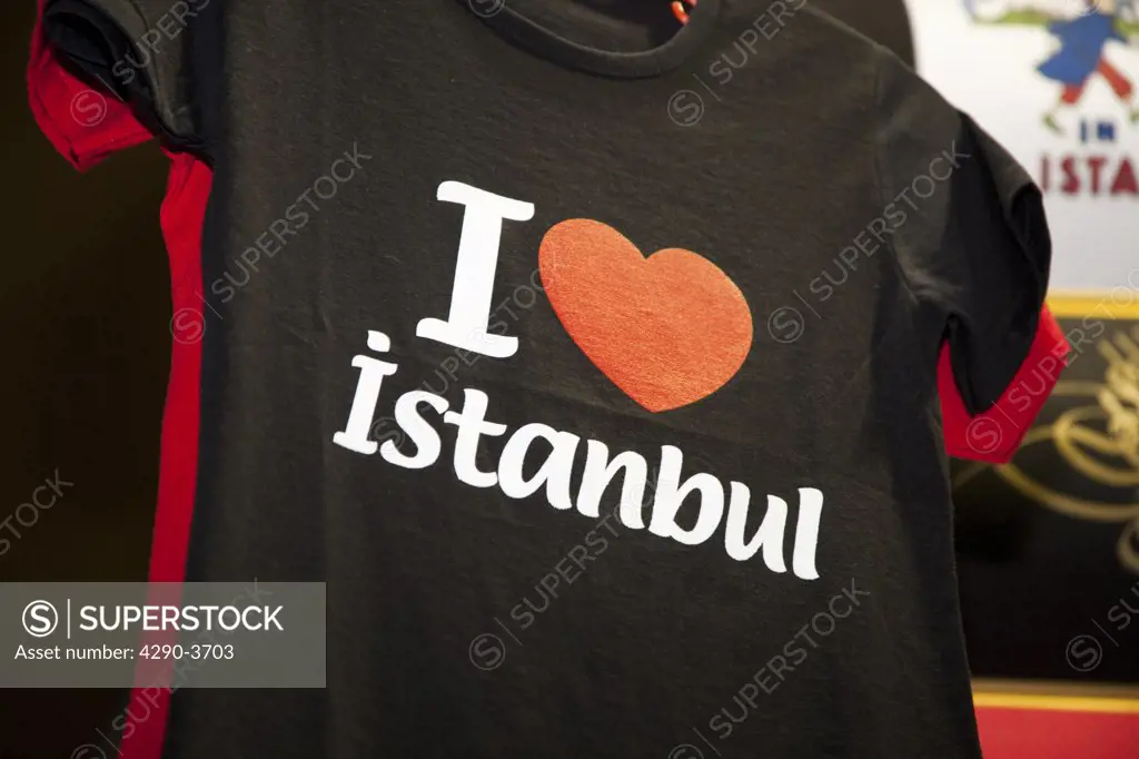 I love Istanbul T shirt for sale, in the Misir Carsisi Spice Bazaar, Eminonu, Istanbul, Turkey