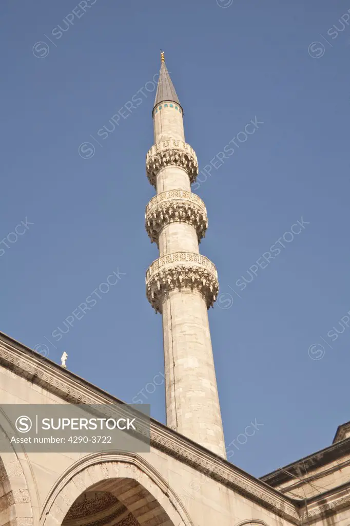 Minaret, New Mosque, also known as Eminonu Yeni Camii, Eminonu, Istanbul, Turkey