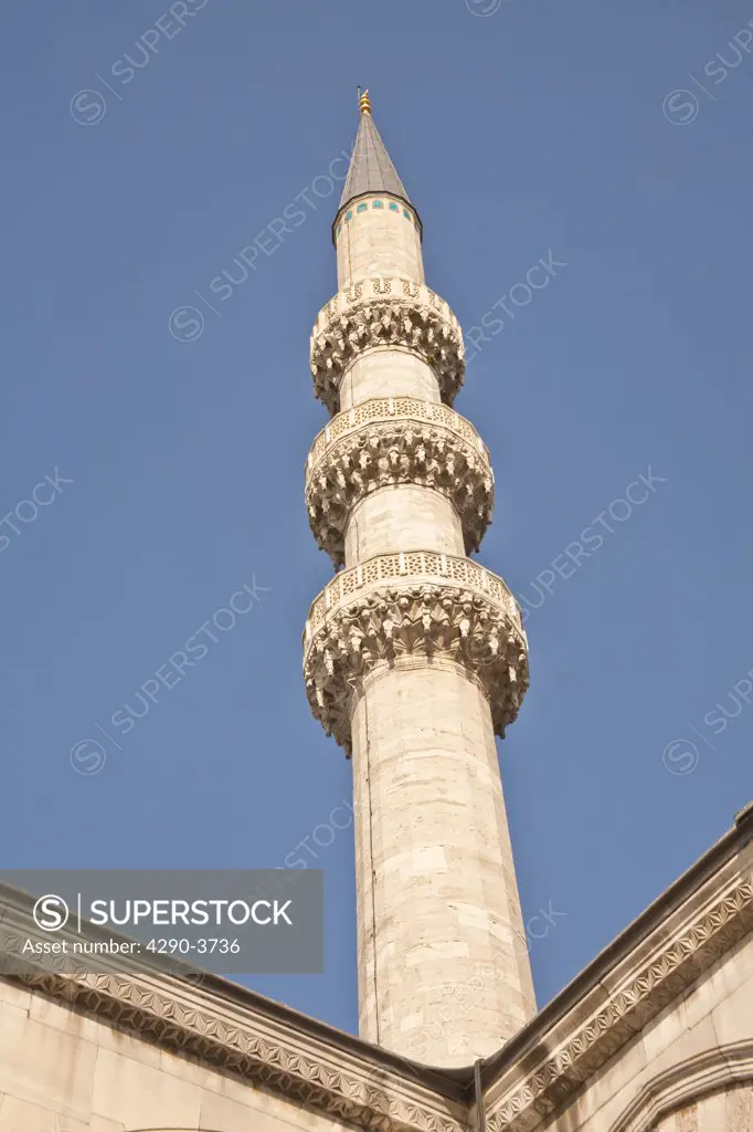 Minaret, New Mosque, also known as Eminonu Yeni Camii, Eminonu, Istanbul, Turkey