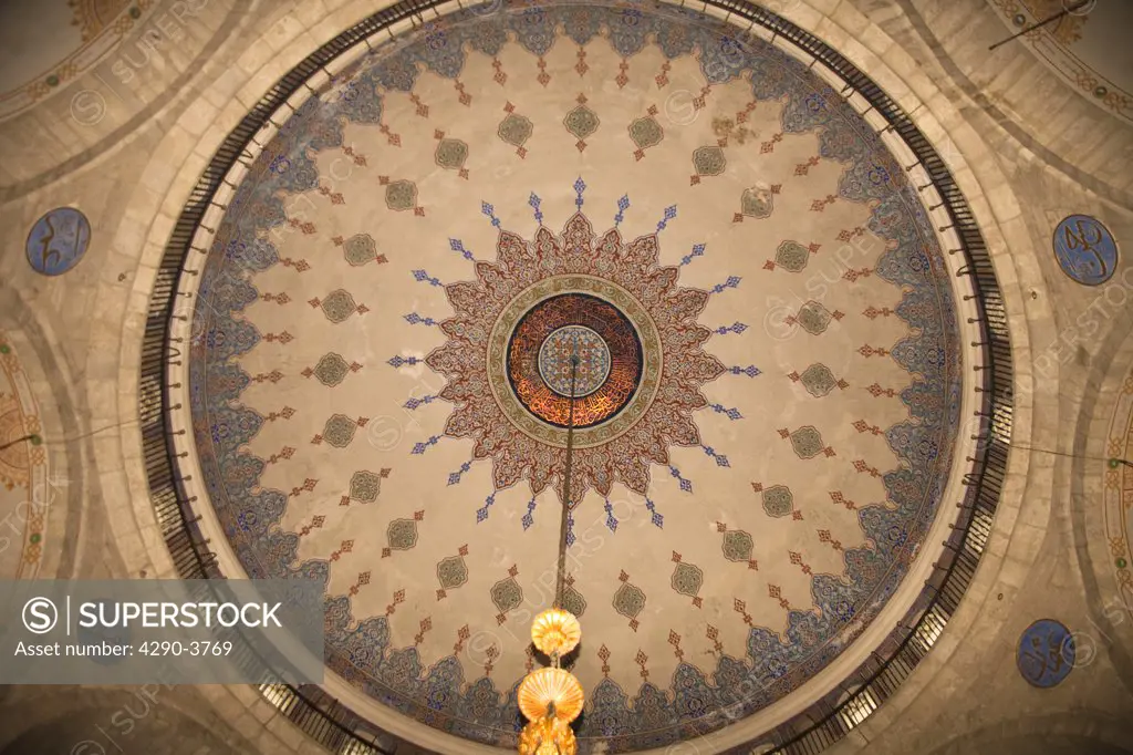 Domed ceiling inside Eyup Sultan Mosque, Eyup, Istanbul, Turkey