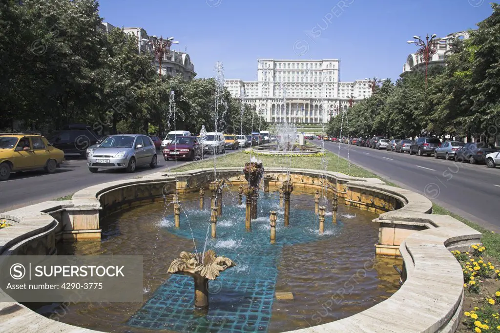Palace of Parliament, also known as Peoples Palace, Casa Poporului, Unirii Boulevard, Bucharest, Romania