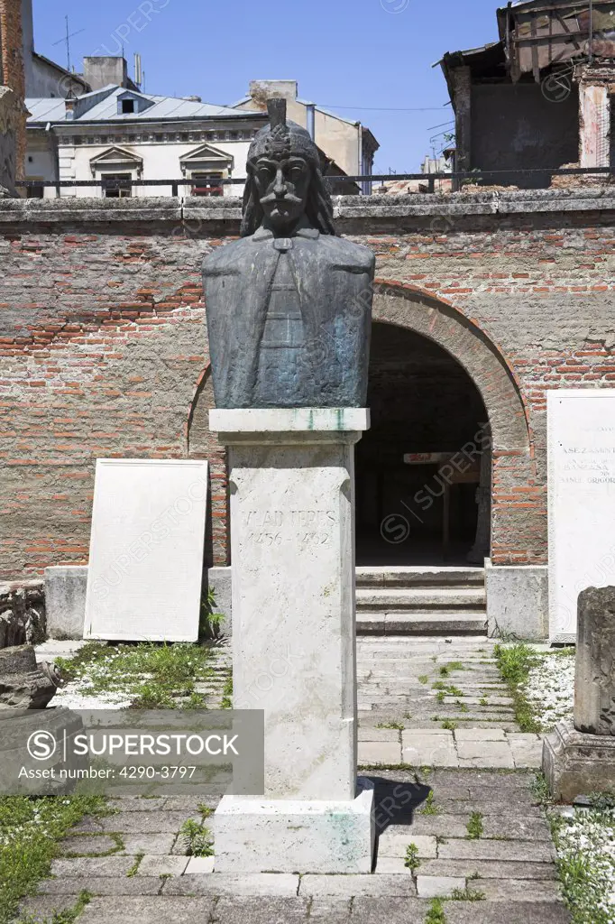 Vlad Tepes Statue, Old Princely Court, Curtea Veche, Franceza Street, Bucharest, Romania