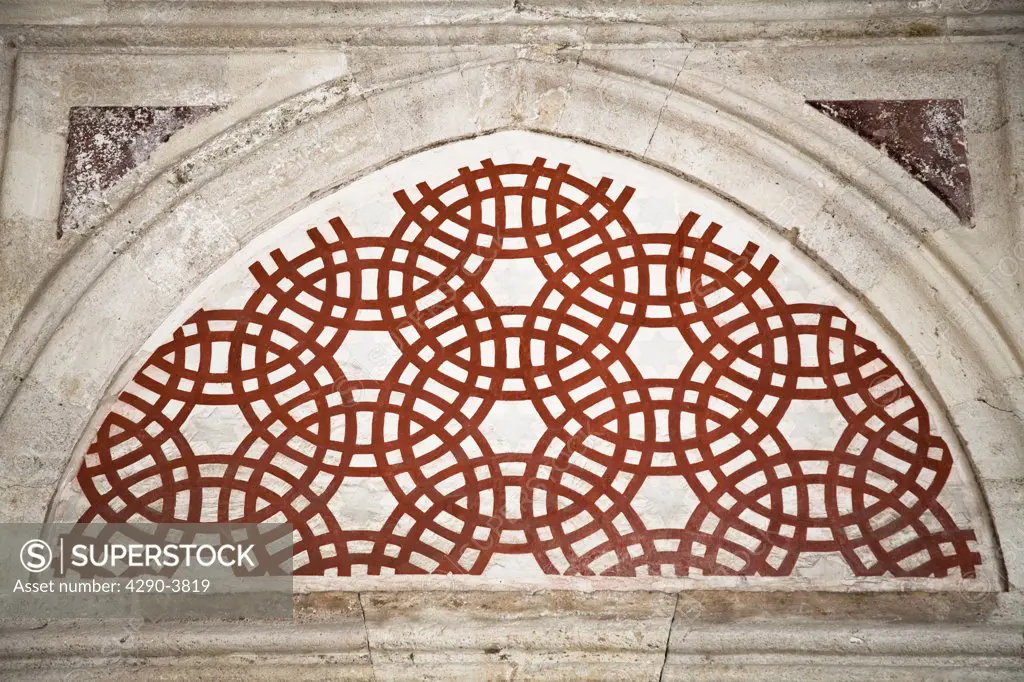Patterned, decorative wall in the courtyard of Sehzade Mosque, Fatih, Istanbul, Turkey