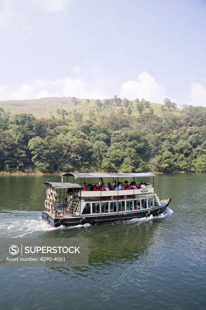 Pleasure boat, Periyar Lake, Periyar Wildlife Sanctuary, Thekkady, near Kumily, Kerala, India