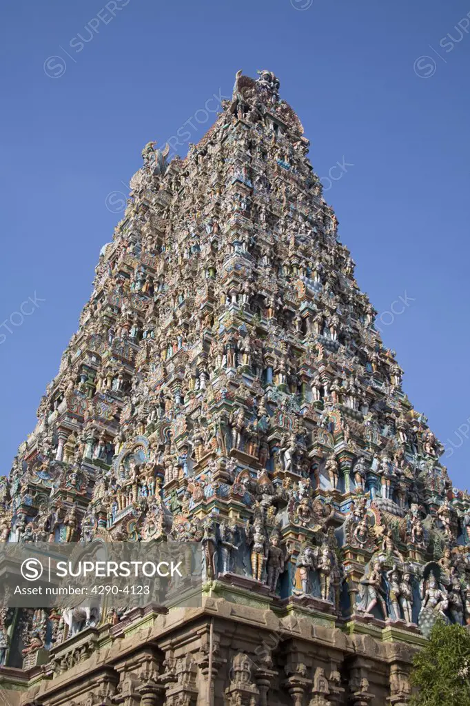 A gopuram, Meenakshi Temple, Madurai, Tamil Nadu, India