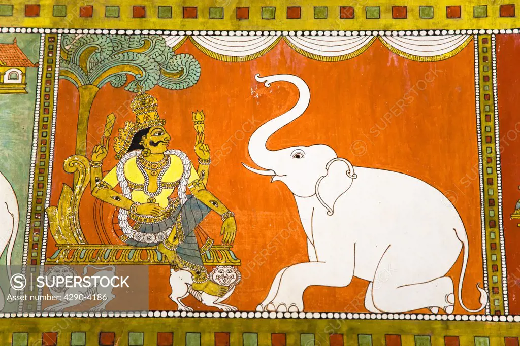 Colourful painting on a wall, Meenakshi Temple, Madurai, Tamil Nadu, India