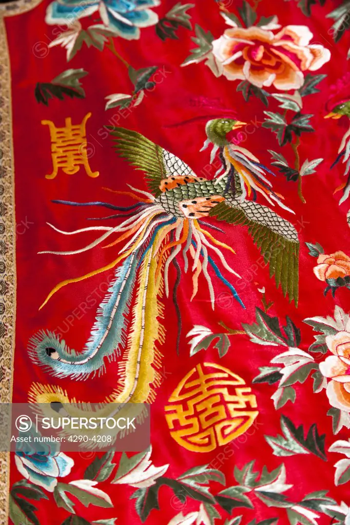 Colourful red Chinese embroidered silk garment for sale, China