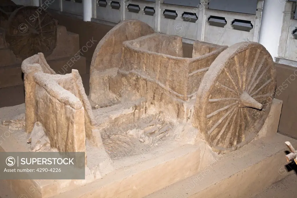 Chariot in chariot pit from the Shang Dynasty, Yin Ruins Museum, Anyang, Henan Province, China