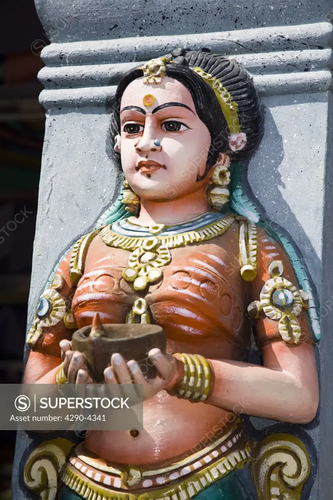 Colourful painted statue on wall, Vanni Vinayagar Temple, Sattur, Virudhunagar District, Tamil Nadu, India