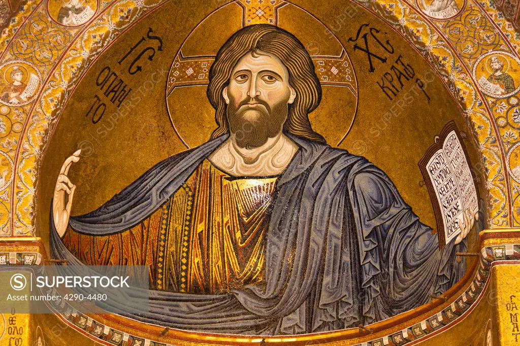 Jesus Christ mosaic in the apse, Monreale Cathedral, Monreale, near Palermo, Sicily, Italy