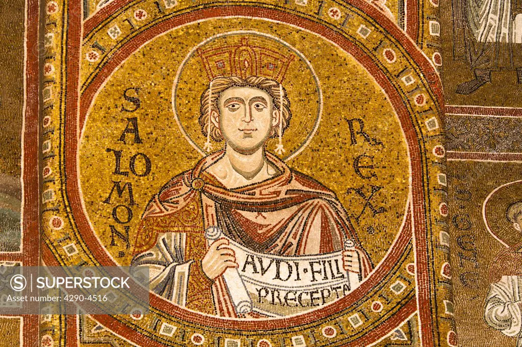 King Solomon mosaic inside Monreale Cathedral, Monreale, near Palermo, Sicily, Italy